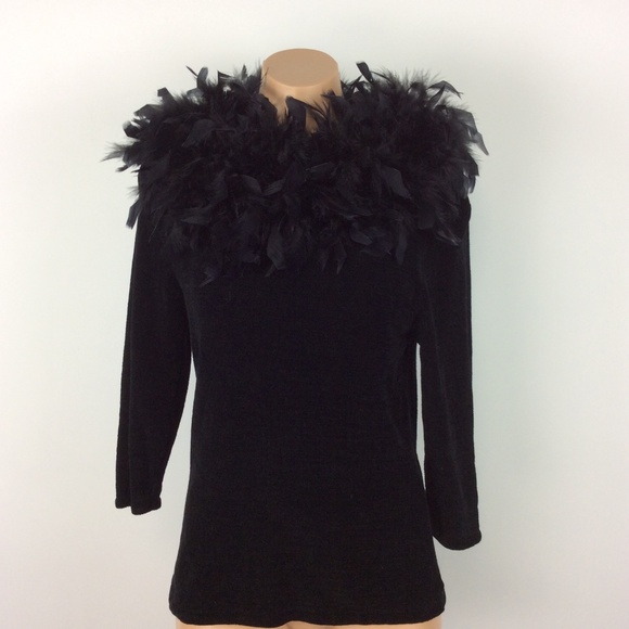 Valerie Stevens Sweaters - Black Valerie Stevens Feather Trim Sweater